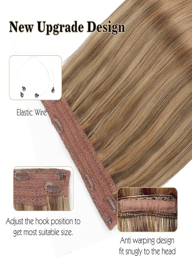 Sassina Invisible Wire Hair Extensions Real Human Hair with Transparent Wire Adjustable Size Secure Clips Natural Straight Secret Miracle Hairpiece, Highlight P6-12 16 Inch 80 Gram - Image 3